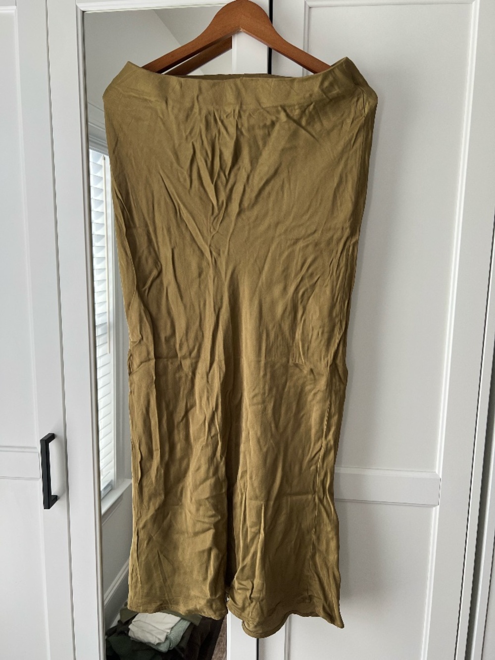 ZARA Olive Green Satin Midi Slip Skirt | Size L